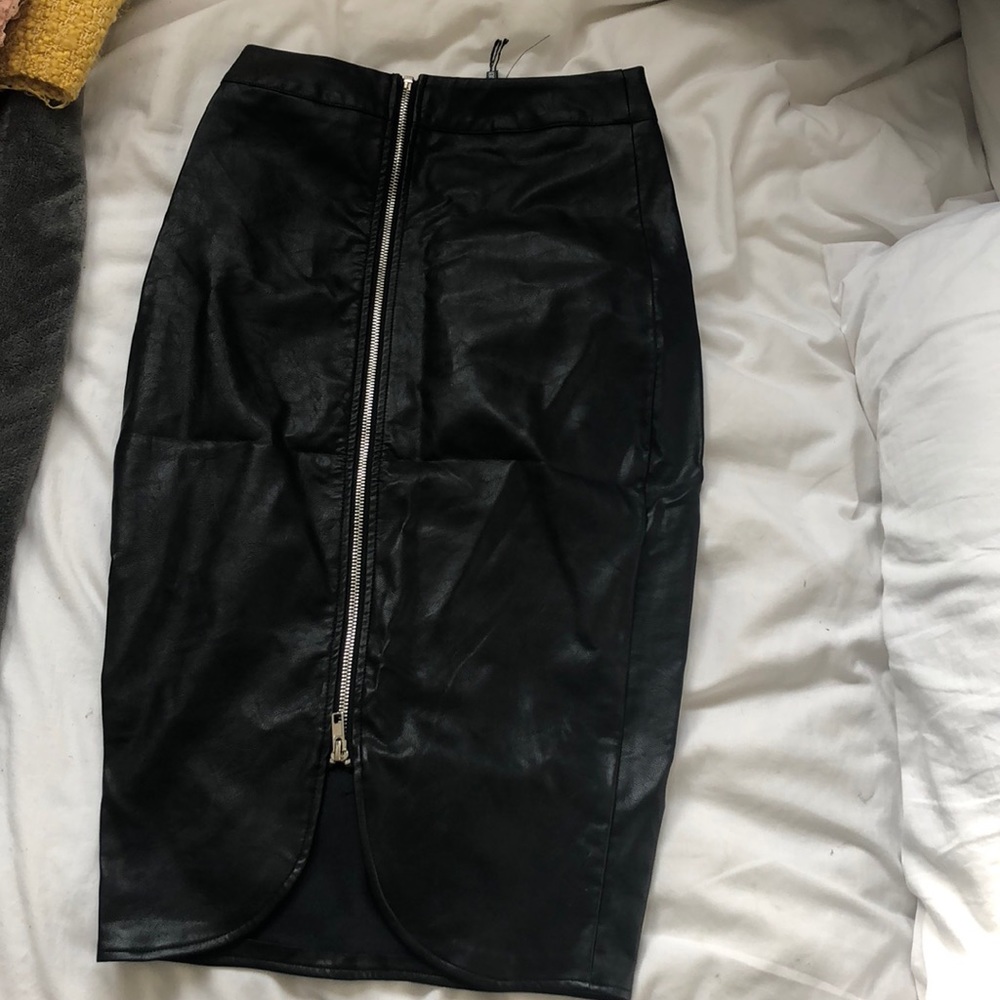 Leather midi skirt with zip detail